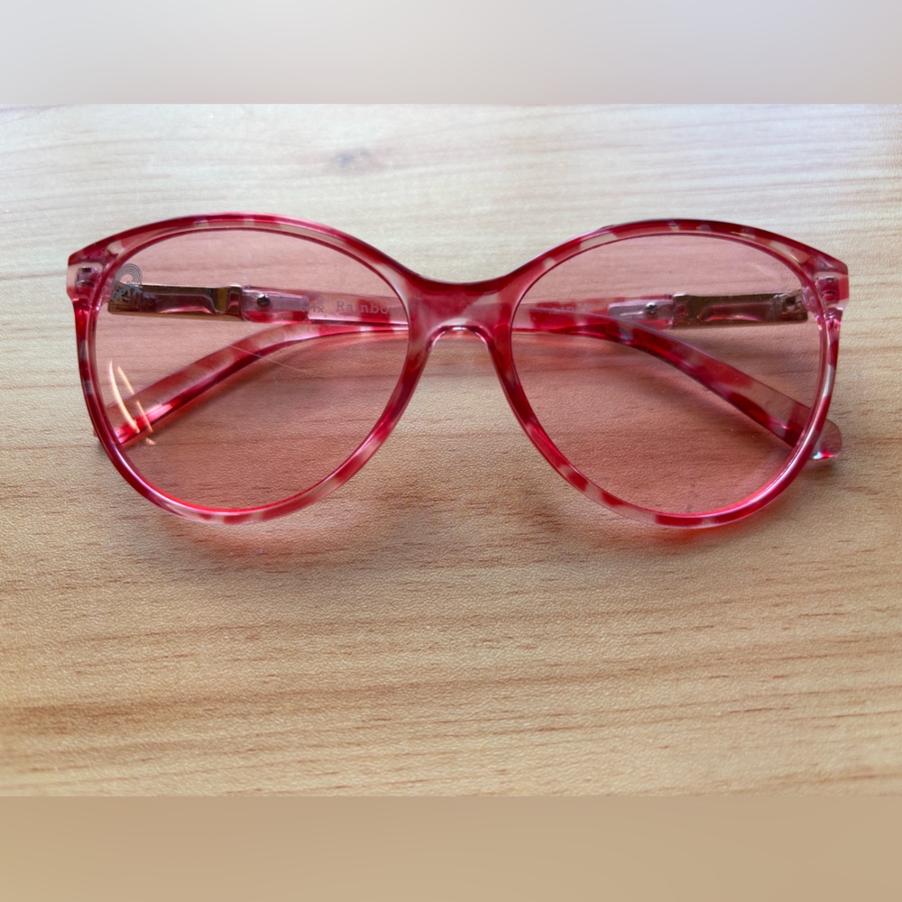Translucent Pink Glasses - Rhinestone Accents -Rainbow OPTX - Sun/Mood Glasses